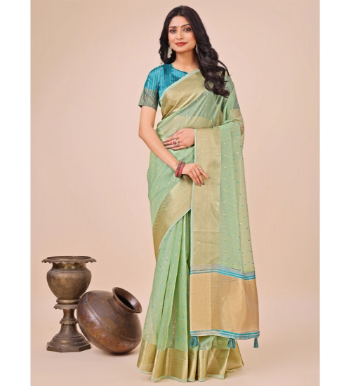 Women's Organza Printed Saree With Unstitched Blouse 5.5Mtr (Green)