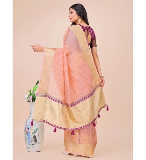 Women's Organza Printed Saree With Unstitched Blouse 5.5Mtr (Light Pink)