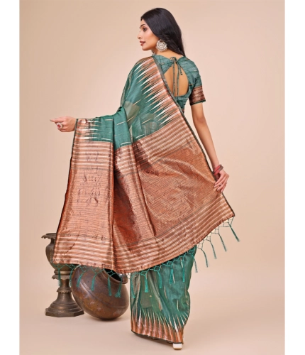 Women's Linen Cotton Printed Saree With Unstitched Blouse 5.5Mtr (Green) Women's Linen Cotton Printed Saree With Unstitched Blouse 5.5Mtr (Green)