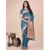 Women's Linen Cotton Printed Saree With Unstitched Blouse 5.5Mtr (Blue) Women's Linen Cotton Printed Saree With Unstitched Blouse 5.5Mtr (Blue)