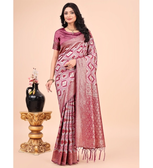 Women's Cotton Printed Saree With Unstitched Blouse 5.5Mtr (Pink)