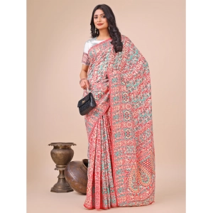 Generic Women's Cotton Printed Saree With Unstitched Blouse 5.5Mtr (White)