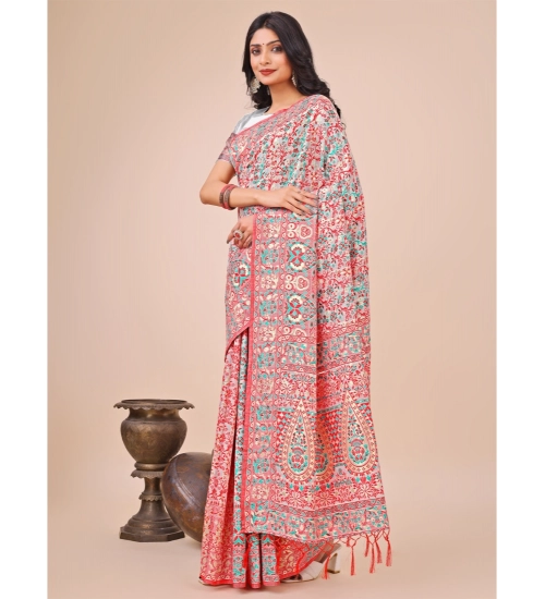 Women's Cotton Printed Saree With Unstitched Blouse 5.5Mtr (White)