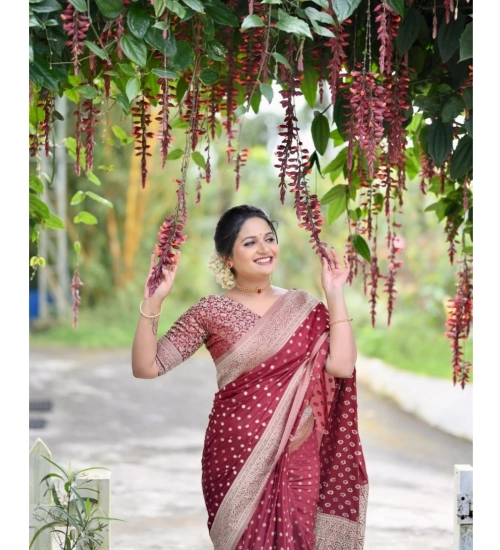 Women's Silk Printed Saree With Unstitched Blouse 5.5Mtr (Maroon)