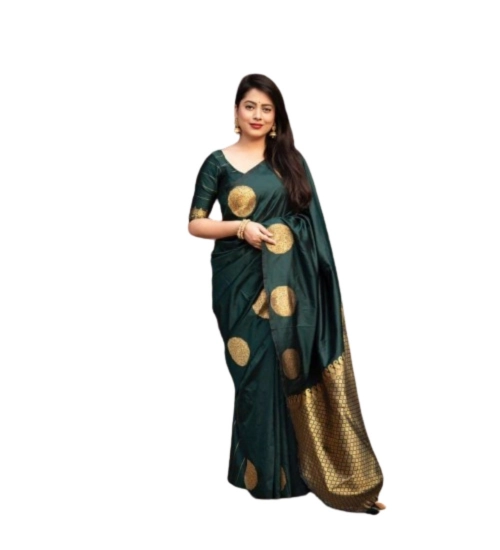 Women's Silk Printed Saree With Unstitched Blouse 5.5Mtr (Green)