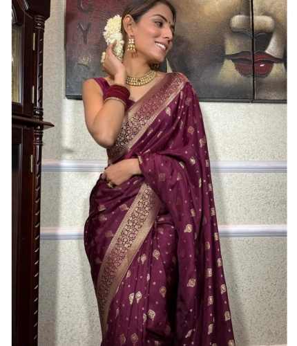 Women's Silk Printed Saree With Unstitched Blouse 5.5Mtr (Wine) Women's Silk Printed Saree With Unstitched Blouse 5.5Mtr (Wine)