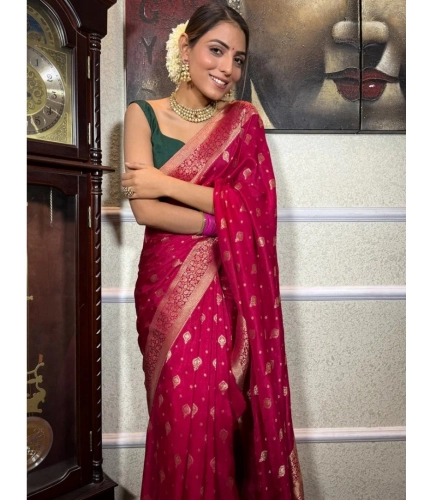 Women's Silk Printed Saree With Unstitched Blouse 5.5Mtr (Rani Pink) Women's Silk Printed Saree With Unstitched Blouse 5.5Mtr (Rani Pink)