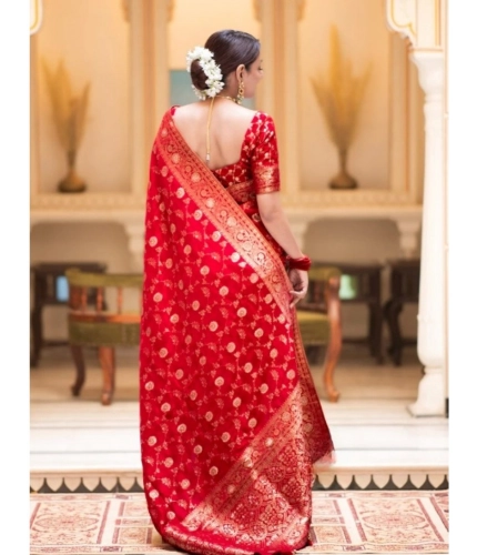 Women's Silk Printed Saree With Unstitched Blouse 5.5Mtr (Red) Women's Silk Printed Saree With Unstitched Blouse 5.5Mtr (Red)