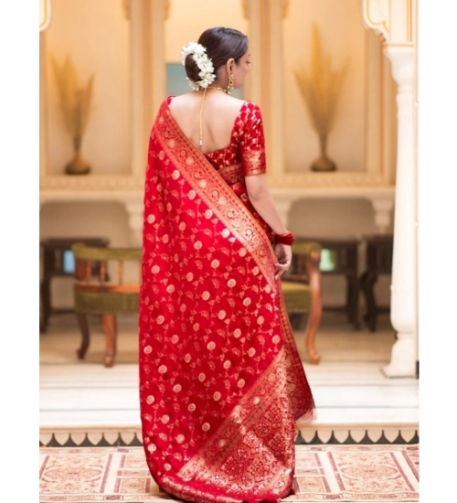 Women's Silk Printed Saree With Unstitched Blouse 5.5Mtr (Red)