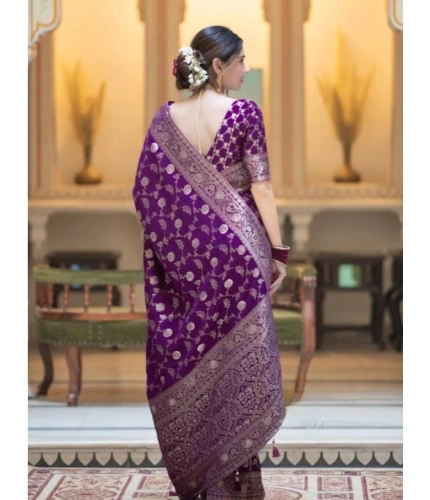 Women's Silk Printed Saree With Unstitched Blouse 5.5Mtr (Purple) Women's Silk Printed Saree With Unstitched Blouse 5.5Mtr (Purple)