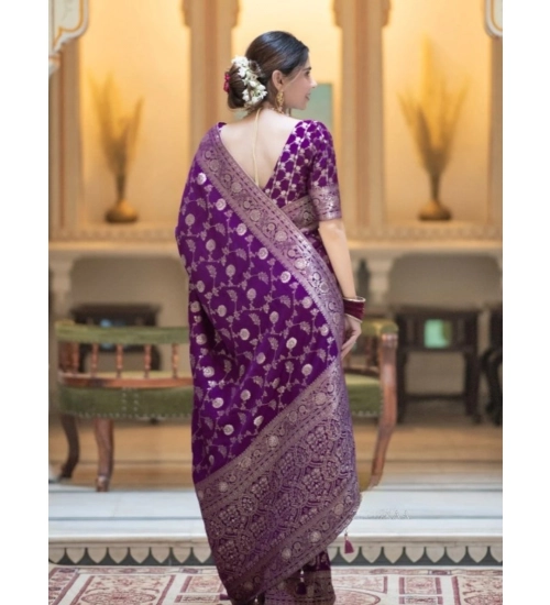Women's Silk Printed Saree With Unstitched Blouse 5.5Mtr (Purple)