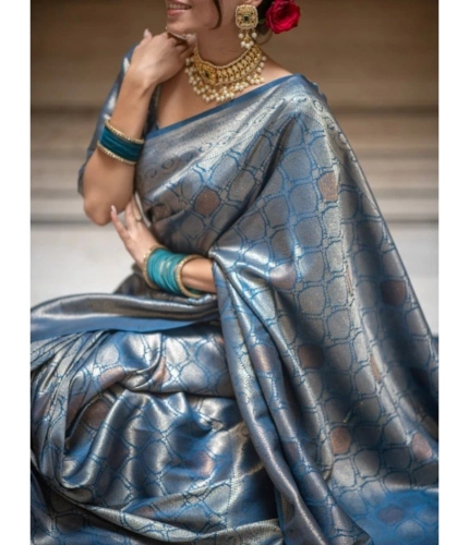 Women's Silk Printed Saree With Unstitched Blouse 5.5Mtr (Rama) Women's Silk Printed Saree With Unstitched Blouse 5.5Mtr (Rama)