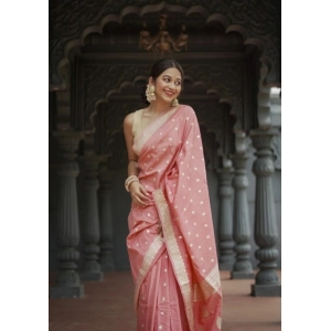 Generic Women's Cotton  Printed Saree With Unstitched Blouse 5.5Mtr (Peach)