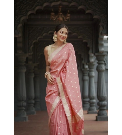 Women's Cotton  Printed Saree With Unstitched Blouse 5.5Mtr (Peach)