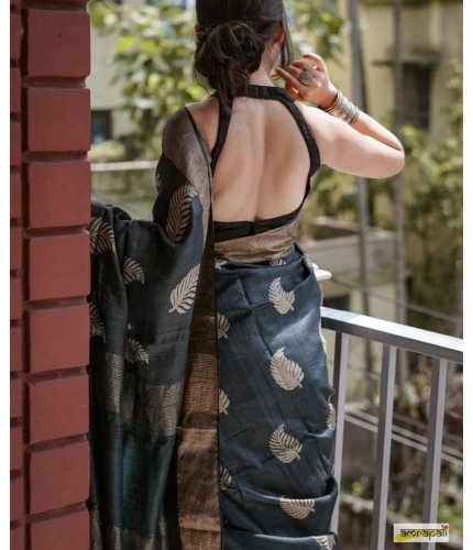 Women's Silk Printed Saree With Unstitched Blouse 5.5Mtr (Black)