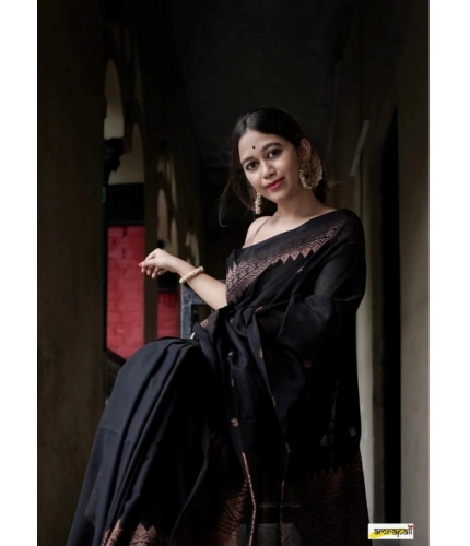 Women's Silk Printed Saree With Unstitched Blouse 5.5Mtr (Black)