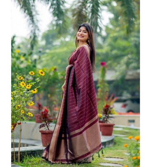 Women's Silk Printed Saree With Unstitched Blouse 5.5Mtr (Maroon)