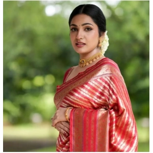Generic Women's Silk Printed Saree With Unstitched Blouse 5.5Mtr (Pink)