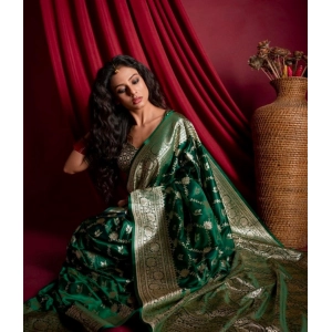 Generic Women's Silk Printed Saree With Unstitched Blouse 5.5Mtr (Dark Green)