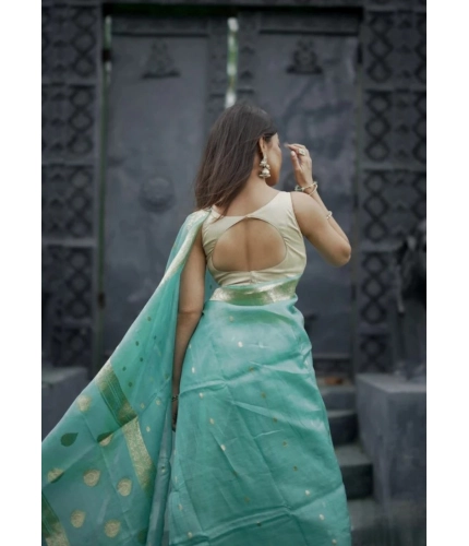 Women's Cotton Printed Saree With Unstitched Blouse 5.5Mtr (Sky) Women's Cotton Printed Saree With Unstitched Blouse 5.5Mtr (Sky)