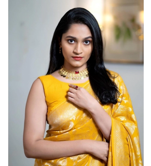 Women's Silk Printed Saree With Unstitched Blouse 5.5Mtr (Yellow)