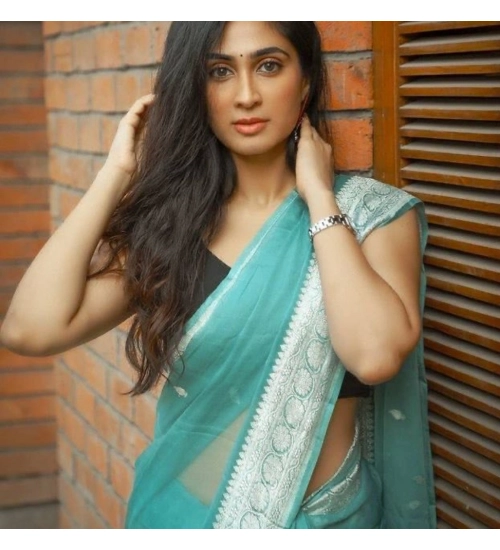 Women's Cotton  Printed Saree With Unstitched Blouse 5.5Mtr (Sky Blue)