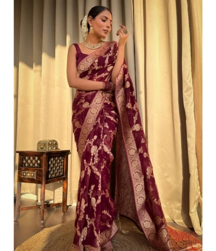 Women's Silk Printed Saree With Unstitched Blouse 5.5Mtr (Maroon) Women's Silk Printed Saree With Unstitched Blouse 5.5Mtr (Maroon)