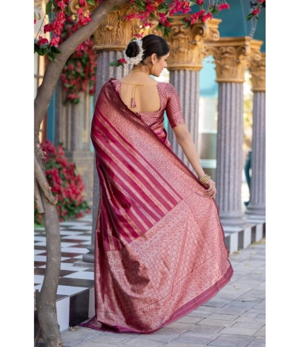 Women's Silk Printed Saree With Unstitched Blouse 5.5Mtr (Pink)