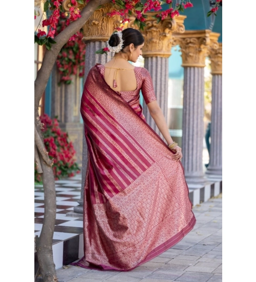 Women's Silk Printed Saree With Unstitched Blouse 5.5Mtr (Pink)