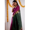 Women's Cotton  Printed Saree With Unstitched Blouse 5.5Mtr (Wine)