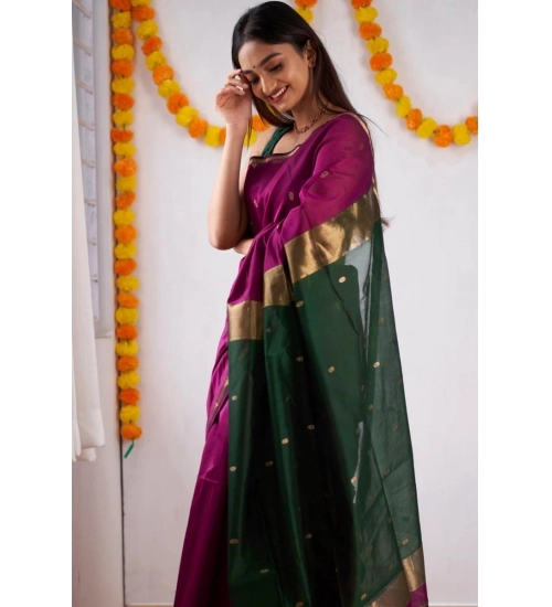 Women's Cotton  Printed Saree With Unstitched Blouse 5.5Mtr (Wine)