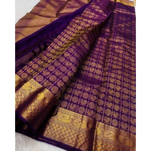 Generic Women's Silk Printed Saree With Unstitched Blouse 5.5Mtr (Purple)