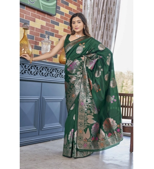 Women's Silk Printed Saree With Unstitched Blouse 5.5Mtr (Green)