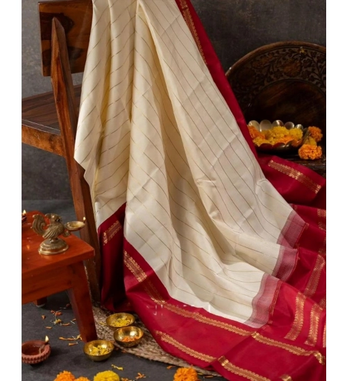 Women's Silk Printed Saree With Unstitched Blouse 5.5Mtr (Off White)
