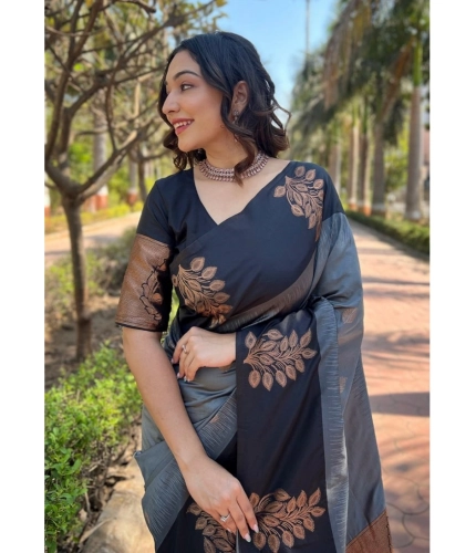 Women's Silk Printed Saree With Unstitched Blouse 5.5Mtr (Grey) Women's Silk Printed Saree With Unstitched Blouse 5.5Mtr (Grey)