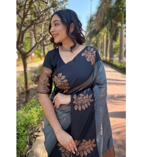 Women's Silk Printed Saree With Unstitched Blouse 5.5Mtr (Grey)