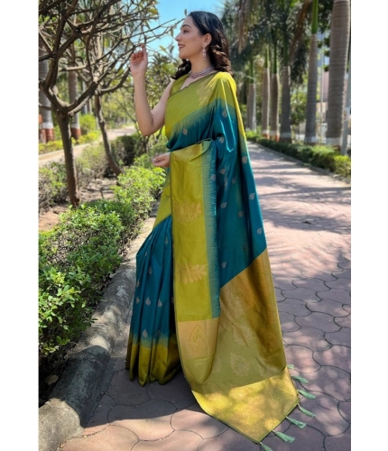 Women's Silk Printed Saree With Unstitched Blouse 5.5Mtr (Rama) Women's Silk Printed Saree With Unstitched Blouse 5.5Mtr (Rama)
