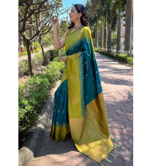 Women's Silk Printed Saree With Unstitched Blouse 5.5Mtr (Rama)