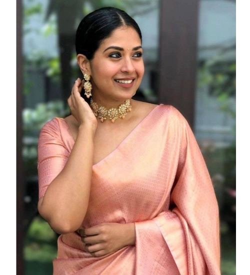 Women's Silk Printed Saree With Unstitched Blouse 5.5Mtr (Peach)