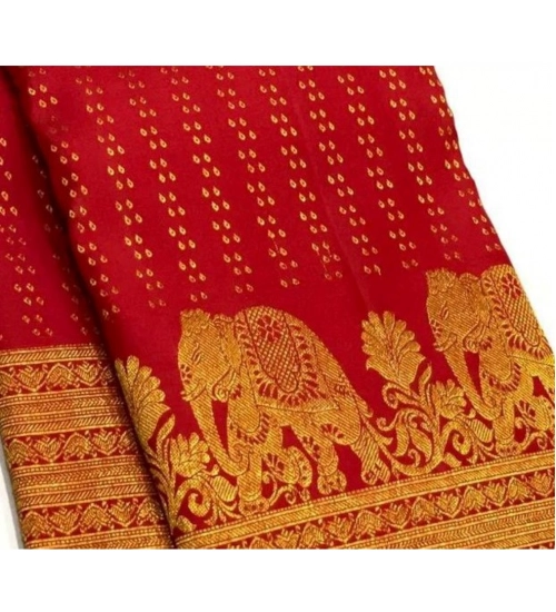 Women's Silk Printed Saree With Unstitched Blouse 5.5Mtr (Red)