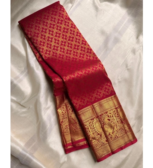 Women's Silk Printed Saree With Unstitched Blouse 5.5Mtr (Maroon)