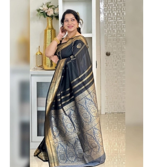 Women's Silk Printed Saree With Unstitched Blouse 5.5Mtr (Black) Women's Silk Printed Saree With Unstitched Blouse 5.5Mtr (Black)