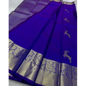 Generic Women's Silk Printed Saree With Unstitched Blouse 5.5Mtr (Royal Blue)