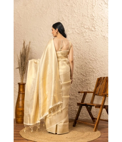 Women's Silk Printed Saree With Unstitched Blouse 5.5Mtr (Gold)