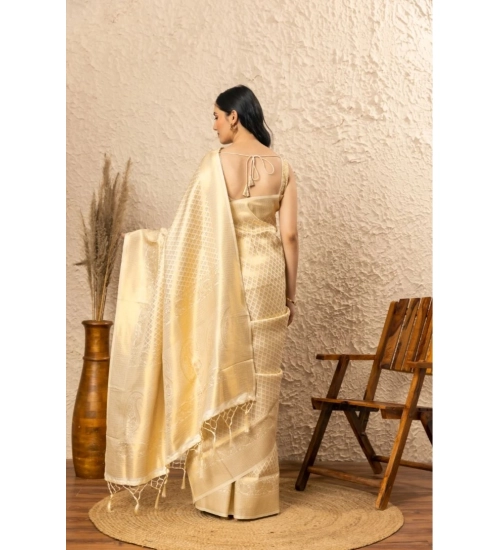 Women's Silk Printed Saree With Unstitched Blouse 5.5Mtr (Gold)