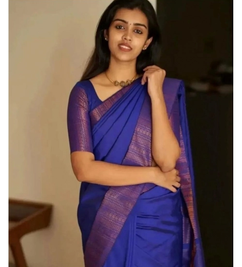 Women's Silk Printed Saree With Unstitched Blouse 5.5Mtr (Blue)