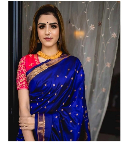 Women's Silk Printed Saree With Unstitched Blouse 5.5Mtr (Blue)