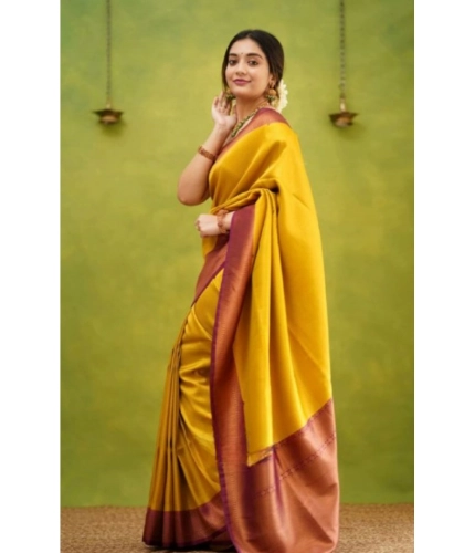 Women's Silk Printed Saree With Unstitched Blouse 5.5Mtr (Yellow) Women's Silk Printed Saree With Unstitched Blouse 5.5Mtr (Yellow)