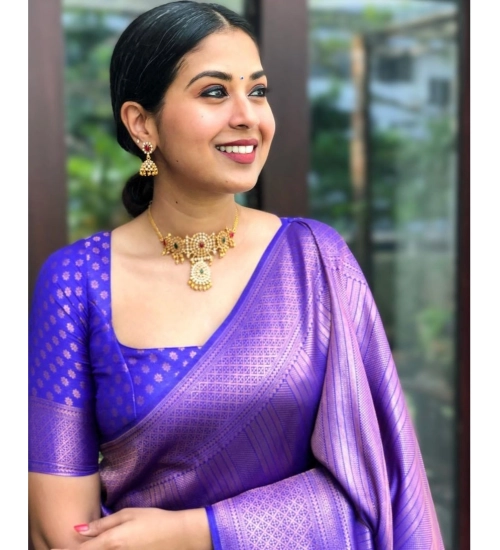 Women's Silk Printed Saree With Unstitched Blouse 5.5Mtr (Blue)