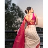 Women's Silk Printed Saree With Unstitched Blouse 5.5Mtr (White-Pink) Women's Silk Printed Saree With Unstitched Blouse 5.5Mtr (White-Pink)
